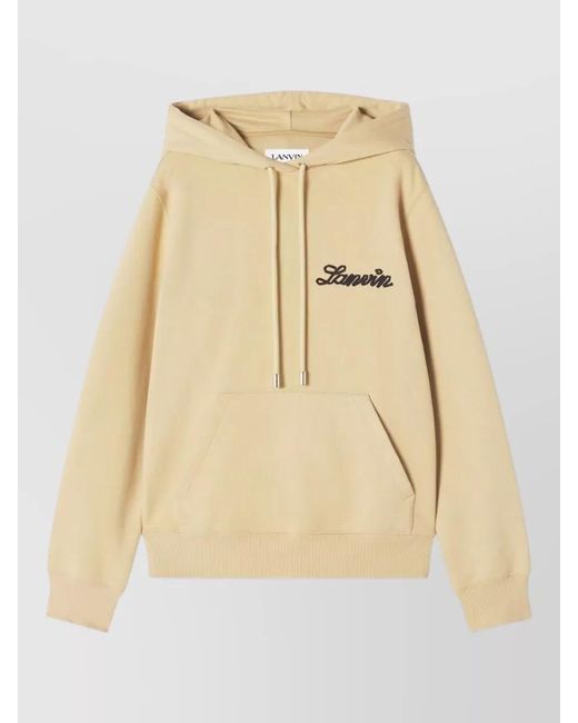 Lanvin Natural Hooded Crewneck Sweater Kangaroo Pocket Ribbed Hem for men