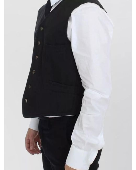 Dolce & Gabbana Black Cotton V-Neck Waistcoat for men