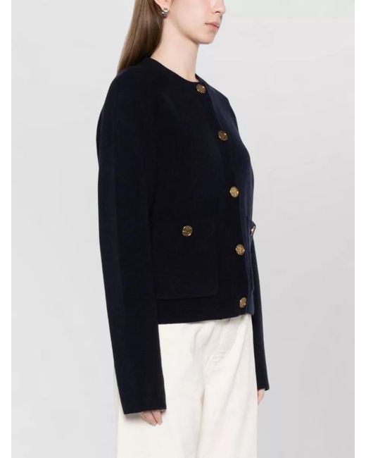 Totême Blue Ribbed Wool Cardigan