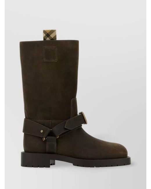Burberry Multicolor Suede Mid-Calf Chunky Heel Boots