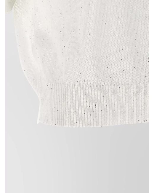 Brunello Cucinelli White Sequin Short-Sleeve Jumper