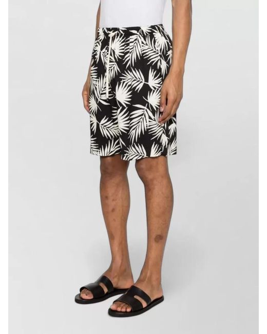 Laneus Black Swim Shorts Knee Length Print Pockets for men
