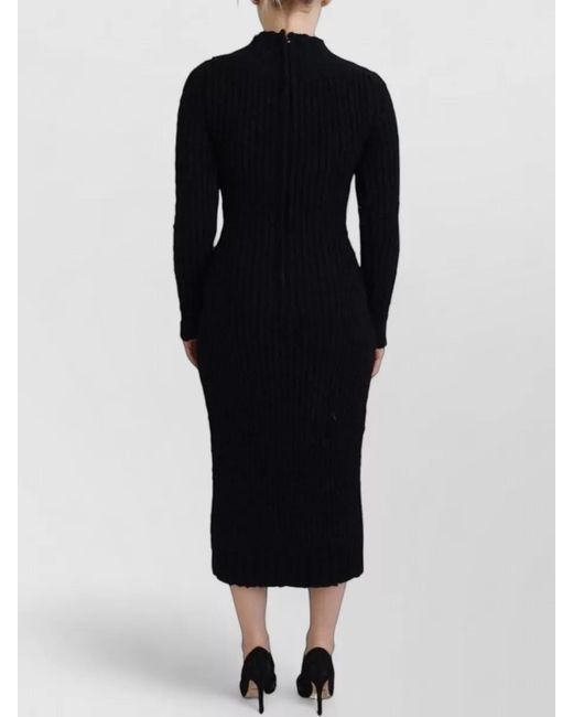 Dolce & Gabbana Black Ribbed V-Neck Long-Sleeve Midi Knitted Dress