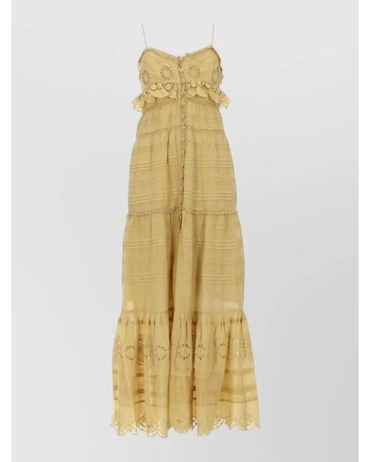Isabel Marant Metallic Dress Spaghetti Straps Tiered Ruffle Embroidered