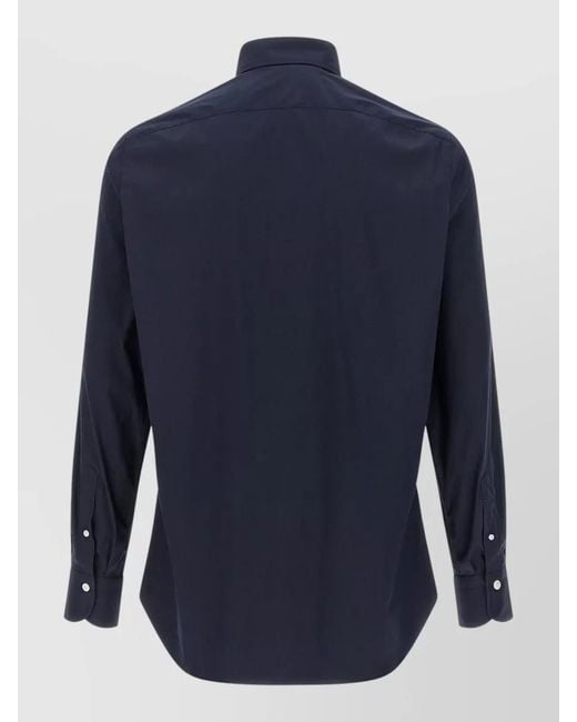 Finamore 1925 Blue Napoli Button Down Collar Long Sleeve Shirt for men