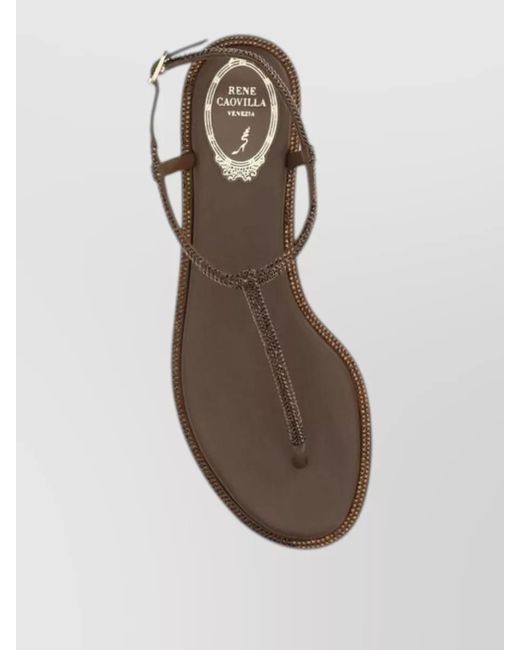 Rene Caovilla Brown Satin Flat Sandals