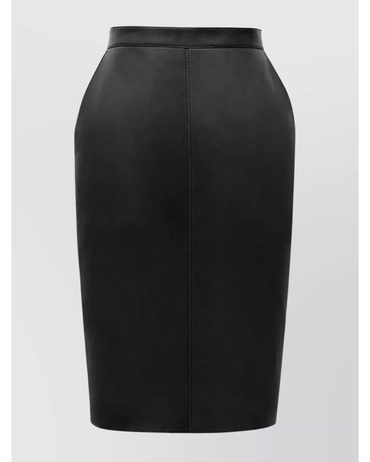 Saint Laurent Black Leather Midi Pencil Skirt