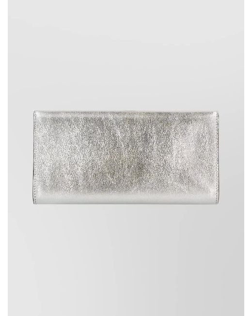 Jimmy Choo White Metallic Leather Clutch And Chain Strap