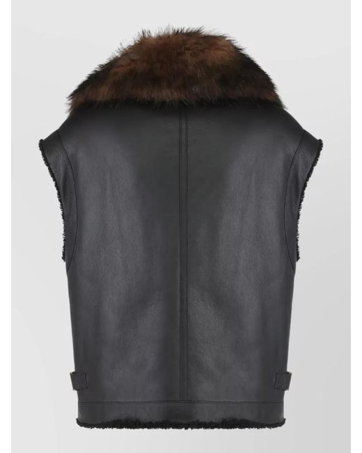 Fendi Black Shearling Lamb Gilet Sleeveless Leather Vest