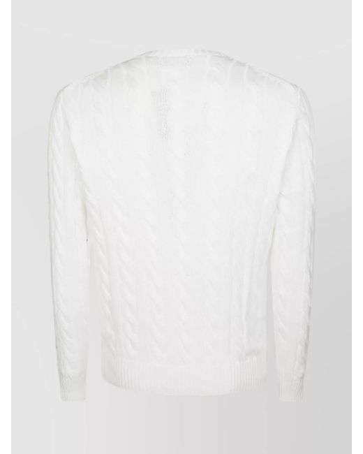 Polo Ralph Lauren White Cable Knit Sweater With Ribbed Finish for men