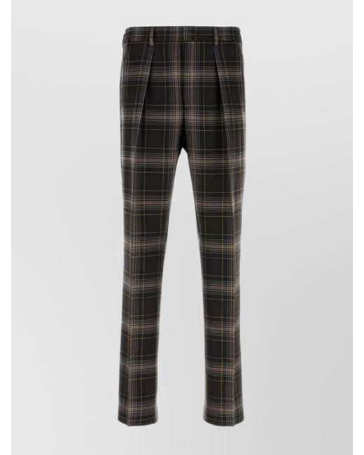 Fendi Black Wool Pant With Embroidered Check Pattern for men