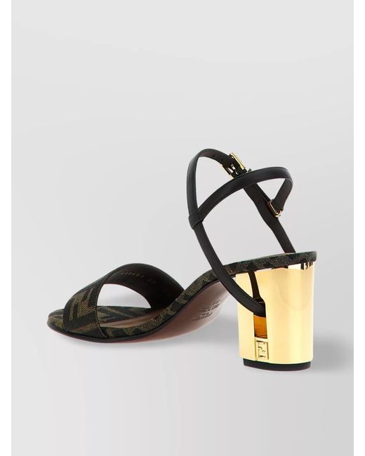 Fendi Metallic Leather Ff Jacquard Block Heel Sandals