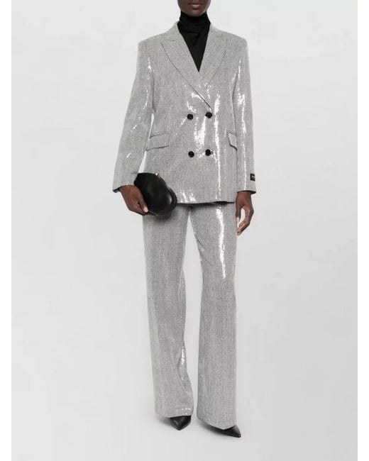 ERMANNO FIRENZE White Tailored Houndstooth Trousers High Waist Wide Leg