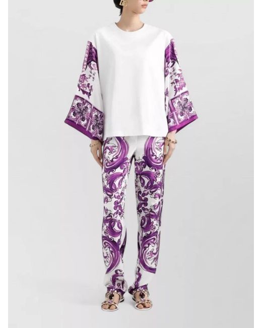Dolce & Gabbana Pink Majolica Print Long Sleeve Blouse
