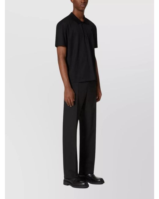 Valentino Garavani Black Cotton Floral Appliqué Short-Sleeve Polo Shirt for men