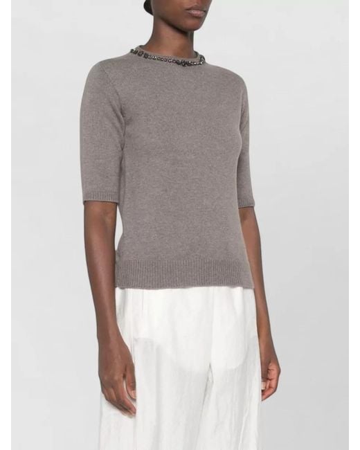 Fabiana Filippi Gray Wool Silk Cashmere Crewneck Sweater