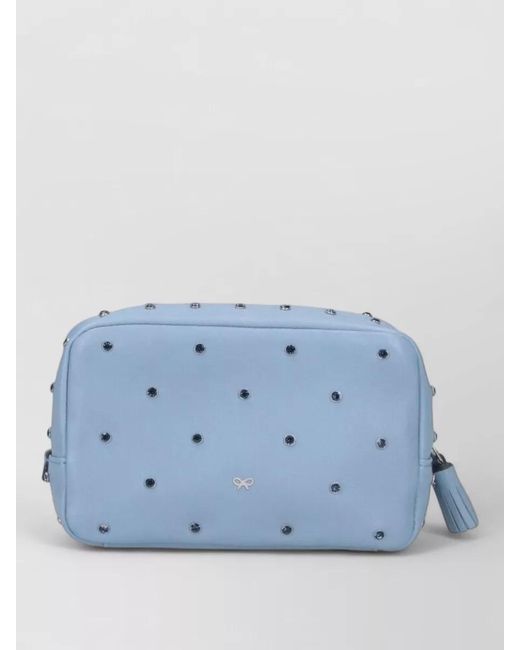 Anya Hindmarch Blue Crossbody Clutch Textured Studded Tassel Design