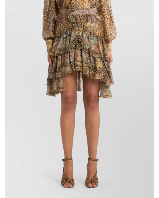 Etro Brown Silk Tiered Paisley-Print Asymmetric Skirt