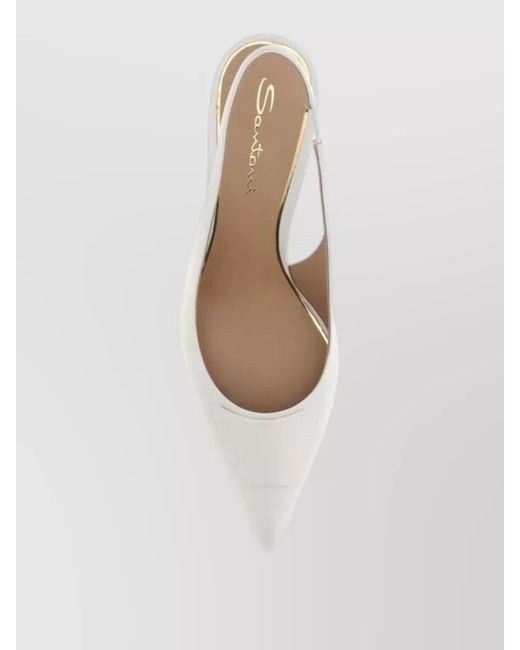 Santoni White Leather Slingback Pumps