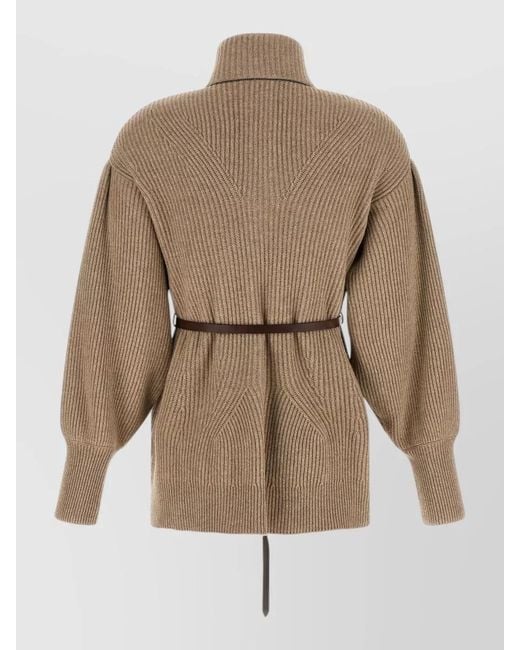 Brunello Cucinelli Natural Half Rib Knit Cardigan High Neck