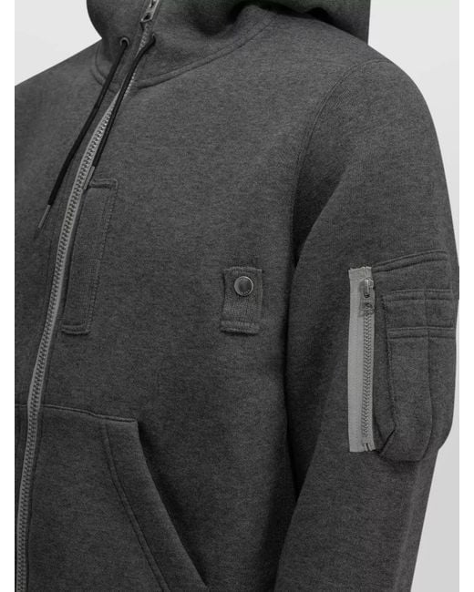 Sacai Gray Hooded Zip Sweatshirt Regular Fit Pockets for men