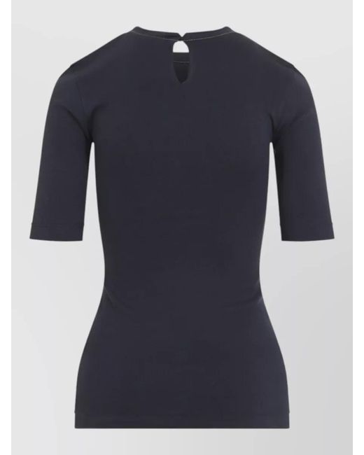 Brunello Cucinelli Blue Rib Knit T Shirt Keyhole Neck