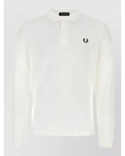 Fred Perry White Long Sleeve Piquet Polo Shirt Ribbed Cuffs for men