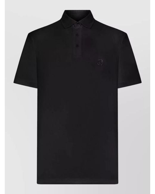 Giorgio Armani Black Cotton Polo Shirt Short Sleeves Design for men