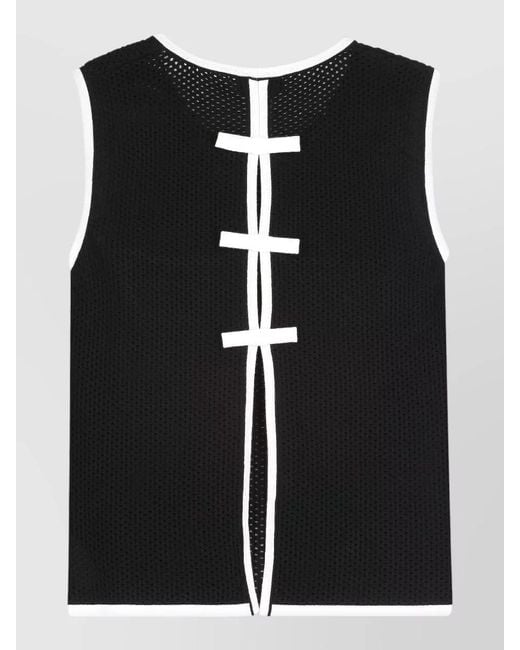 Elisabetta Franchi Black Textured Top Contrast Trim Bows Back