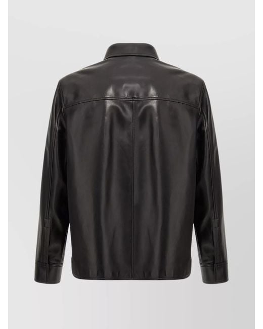 Loewe Black Leather Overshirt Stitch Detailing for men