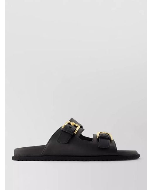 Dolce & Gabbana Black Leather Sandals Double Buckle Open Toe