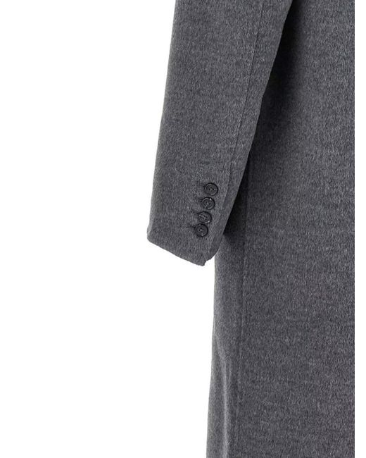 Totême Gray Double-Breasted Coat With Notched Lapels
