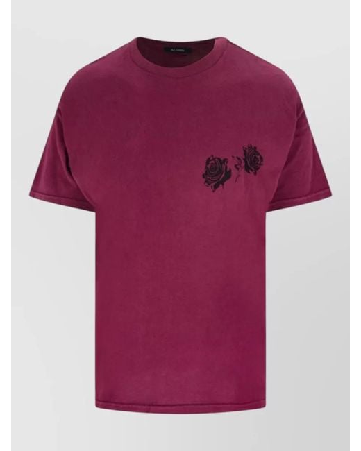 Willy Chavarria Red Crew Neck T Shirt Floral Graphic Text for men