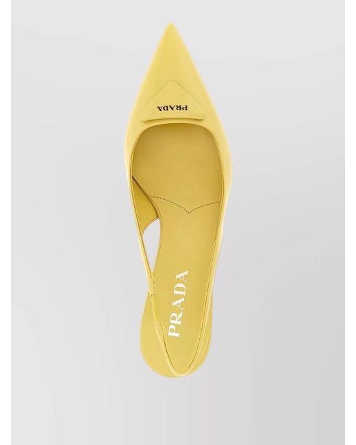 Prada Yellow Triangle Logo Leather Slingback Heeled Sandals