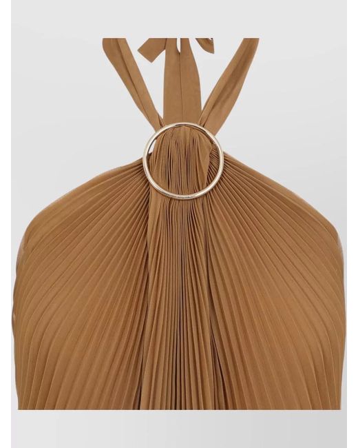 Max Mara Brown Pleated Asymmetric Halterneck Sleeveless Blouse