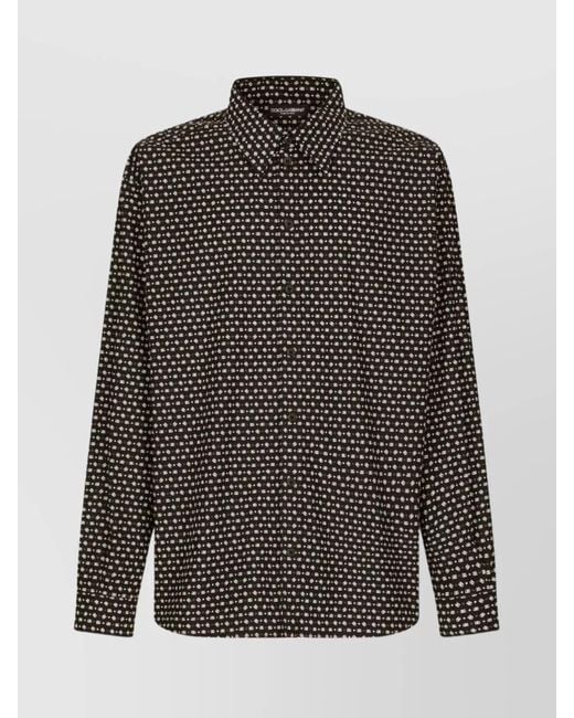Dolce & Gabbana Gray Geometric Print Shirt Chest Pocket for men