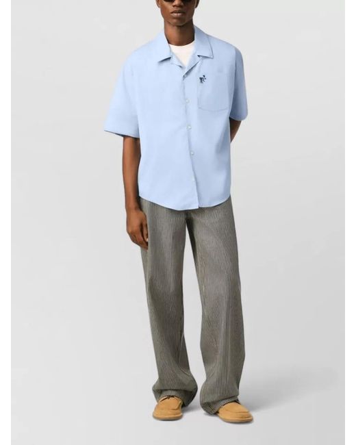 AMI Blue Short Sleeve Shirt Straight Cut Embroidered Pocket