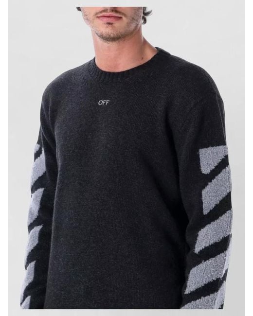 Off-White c/o Virgil Abloh Blue Diagonal Fuzzy Knit Crewneck Sweater for men