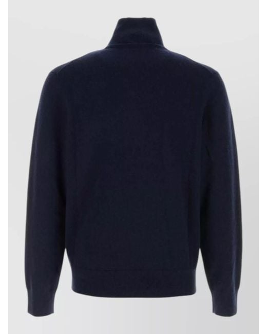 Burberry Blue Stretch Cashmere Blend Sweater High Collar for men
