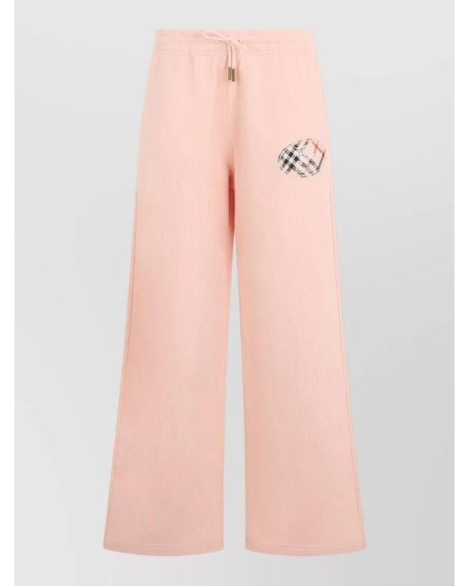 Burberry Pink Cotton Logo Trousers Wide Leg Sports