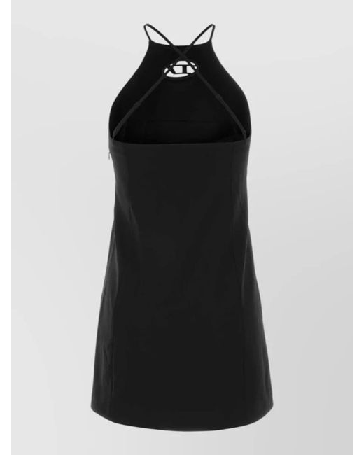 DIESEL Black Stretch Twill Mini Dress Halter Neckline