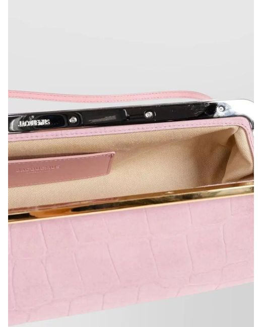 Jacquemus Pink Salon Crocodile Effect Leather Clutch Bag