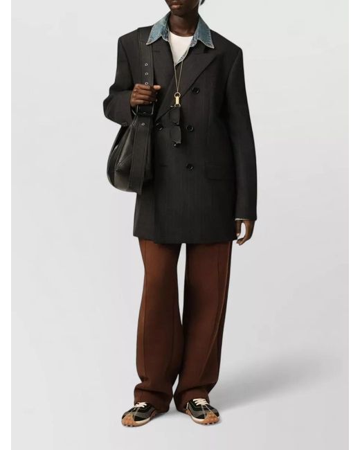 AMI Black Wool Striped Double-Breasted Blazer