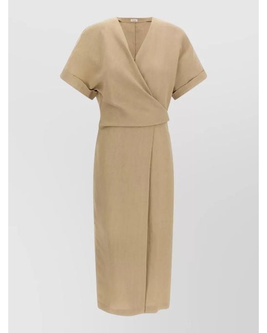 Brunello Cucinelli Natural Wrap Midi Dress