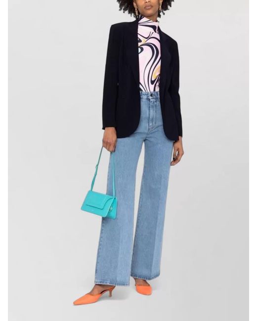 Norma Kamali Blue Single Breasted Tailored Jacket Peak Lapels