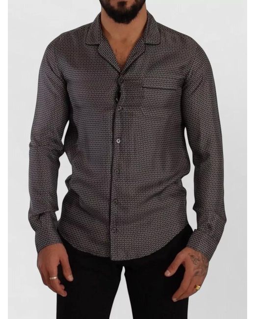Dolce & Gabbana Gray Silk Printed Long-Sleeve Shirt for men