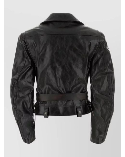 Saint Laurent Black Leather Jacket Belted Waist Buckle Detail