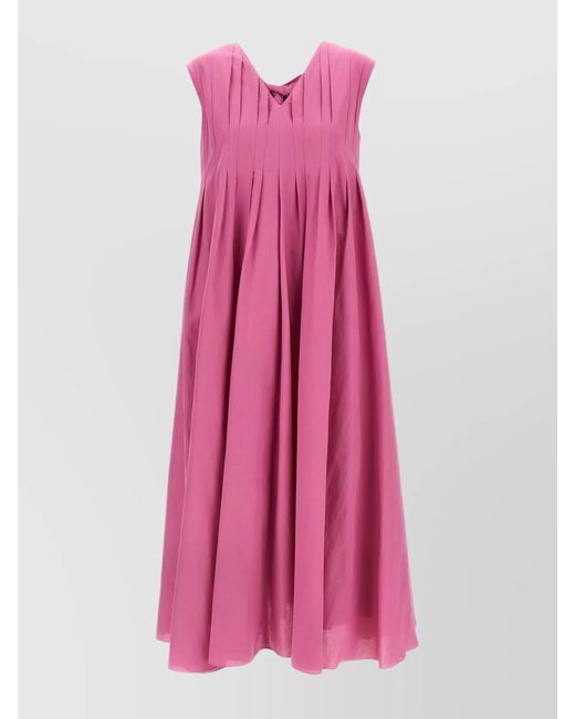 Max Mara Pink Cotton And Ramie Sleeveless V-Neck Midi Dress