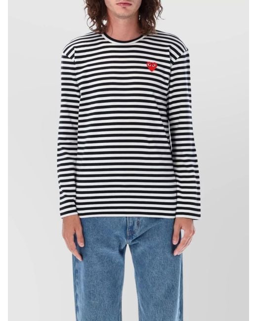 COMME DES GARÇONS PLAY Blue Striped Heart Long Sleeve Top