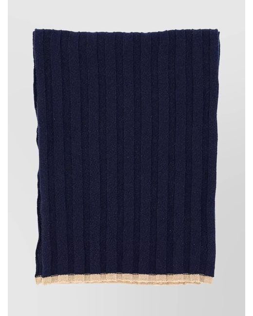 Brunello Cucinelli Blue Ribbed Texture Scarf Contrasting Border for men